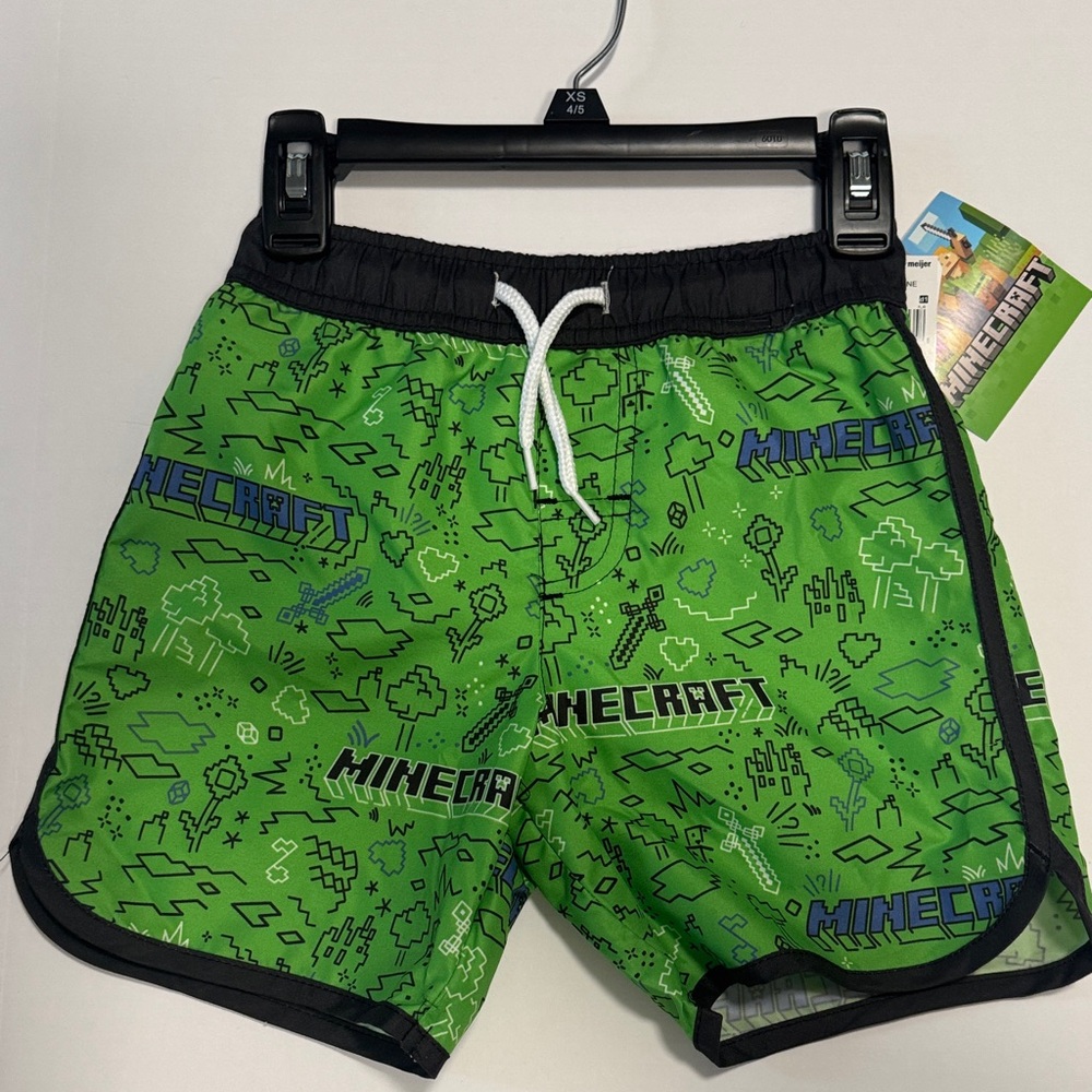 Minecraft Kids Green Swim Trunks
